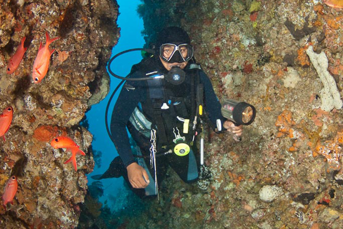 Underwater cave at Goa Tanjung Arus